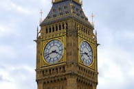 英国伦敦著名的大本钟钟楼在多云天空下的特写