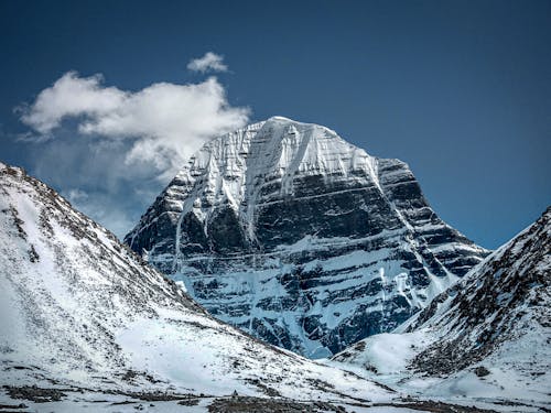 Blue sky above huge mountain