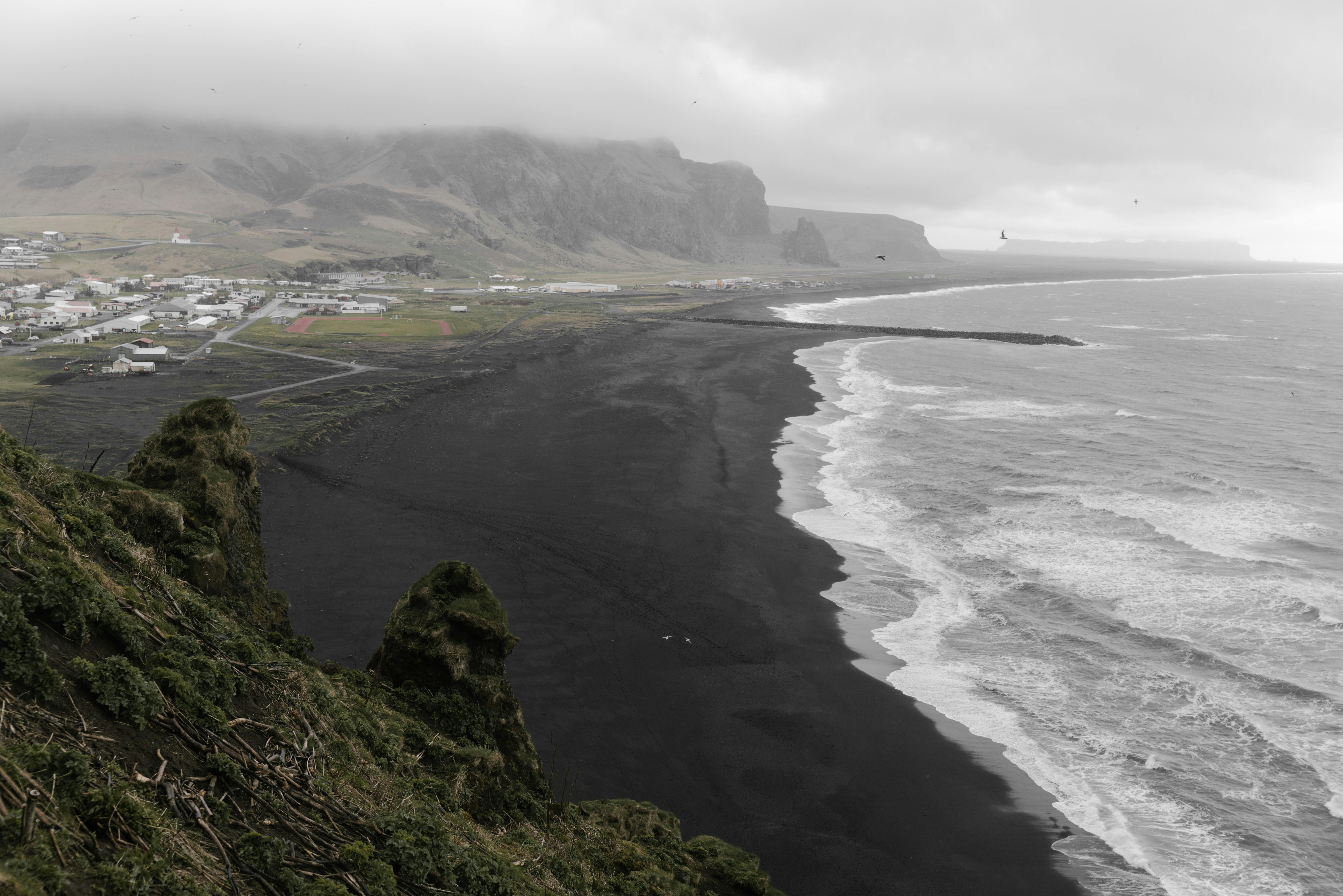 Amazing distance view of black sand beach · Free Stock Photo