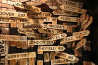 Brown Wooden Signage Hanging Beside Wall