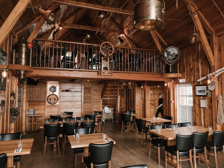 Interior Of Wooden Building Of Restaurant In Style Of Sundeck