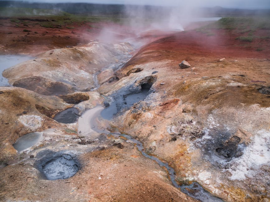 Captivating landscape of steaming mud pools and colorful terrain