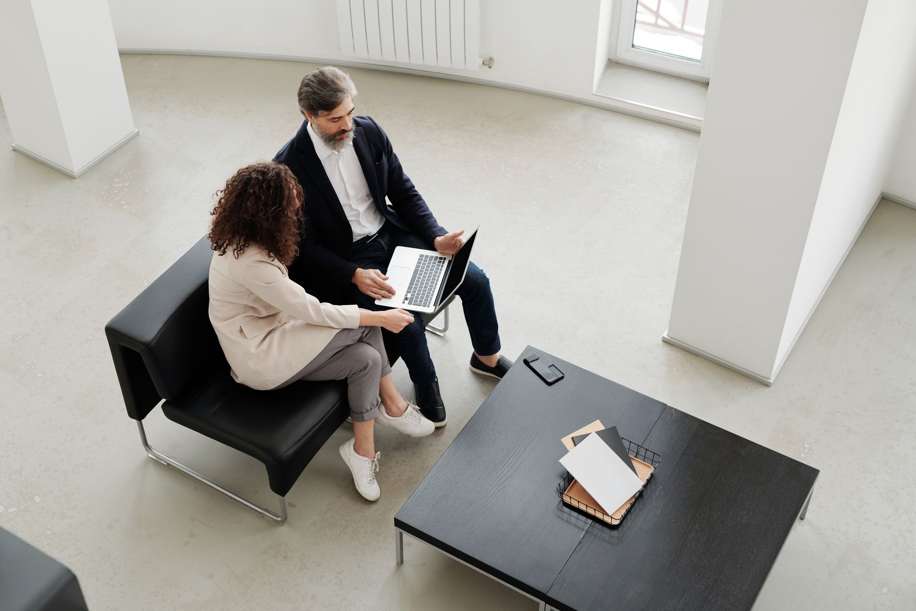 Professionals collaborating in a modern office