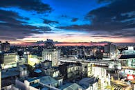 Dramatic sunset above big city