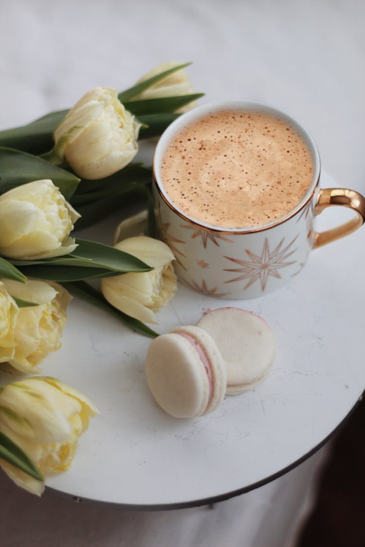 Fresh Coffee And Dessert On Plate