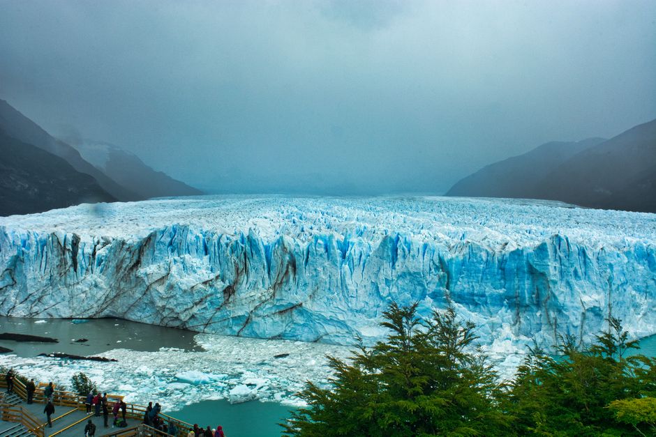 Tourists walking on Perito Moreno Glacier in Argentina during a minitrekking tour