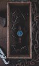 Metal tools placed in wooden box
