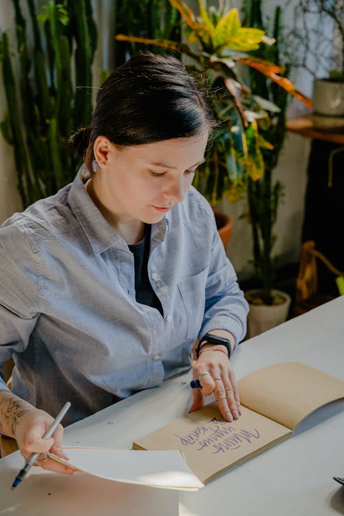 Photo of Woman Sitting by the Table