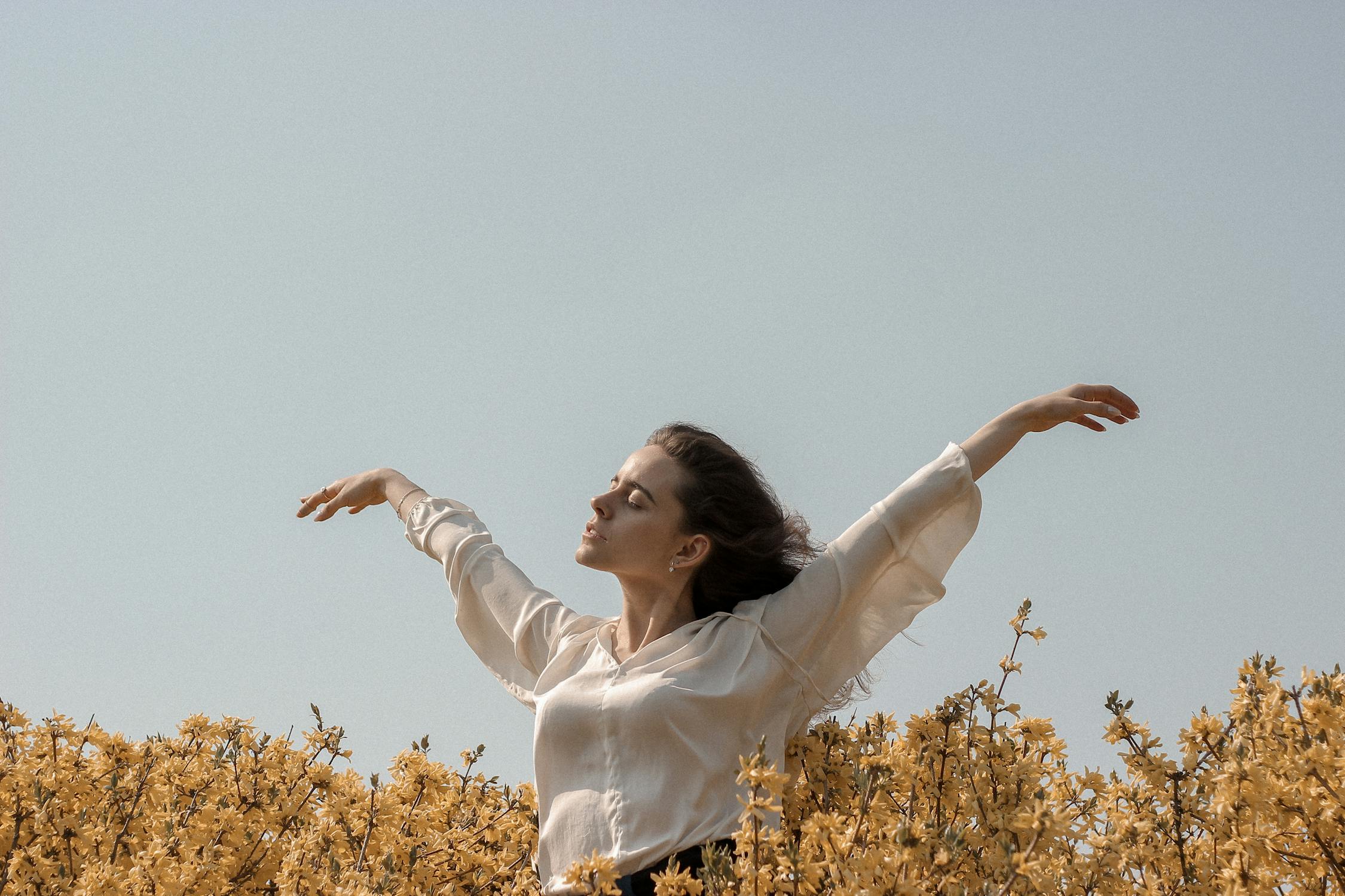 Image of a woman in a flower field