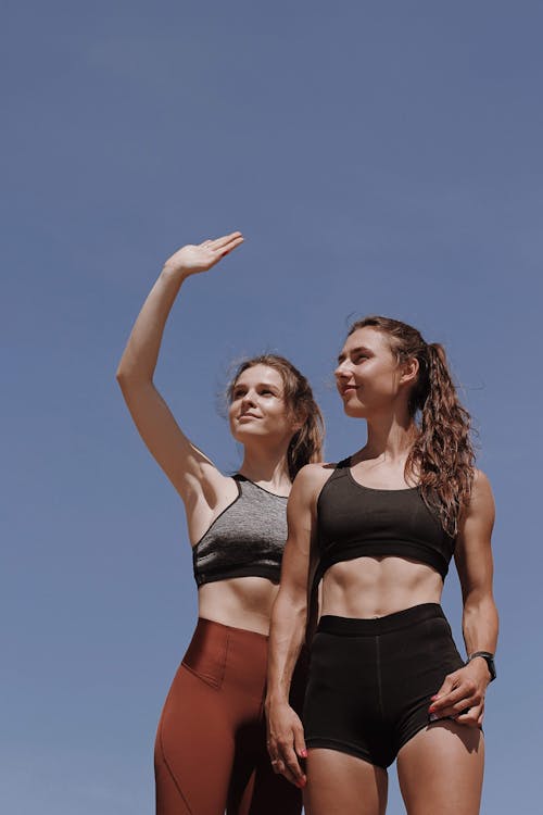 A Low Angle Shot of Women Wearing Sports Bra