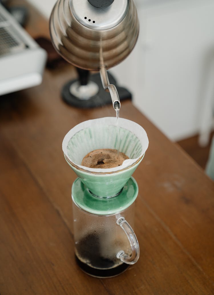 Process Of Coffee Brewing With Drip Kettle And Pour Over