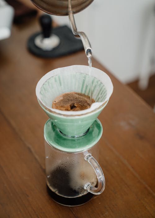 Hot water pouring into pourover filter