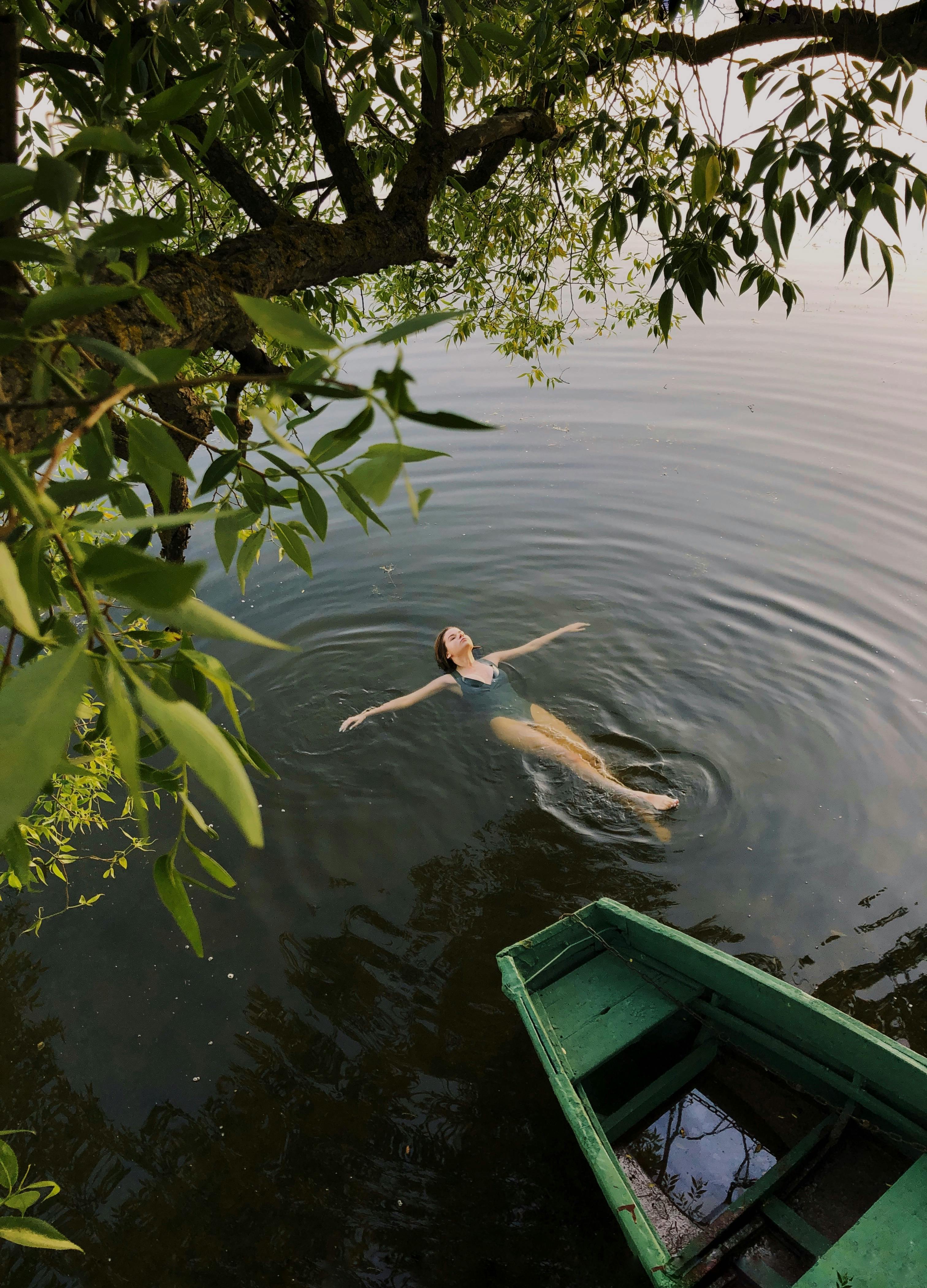 Woman swimming in a lake