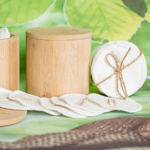 Bamboo Container Beside the Cotton Pads