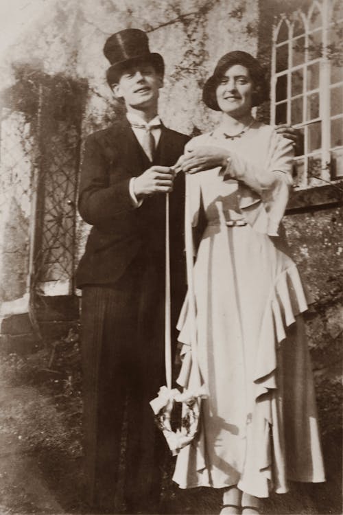 Old Photo Of Man And Woman On Their Wedding Day