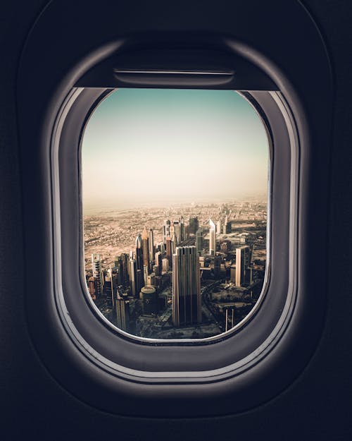 Airplane Window View of City