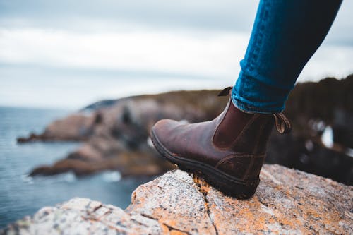 Person in Blue Denim Jeans and Brown Leather Shoes