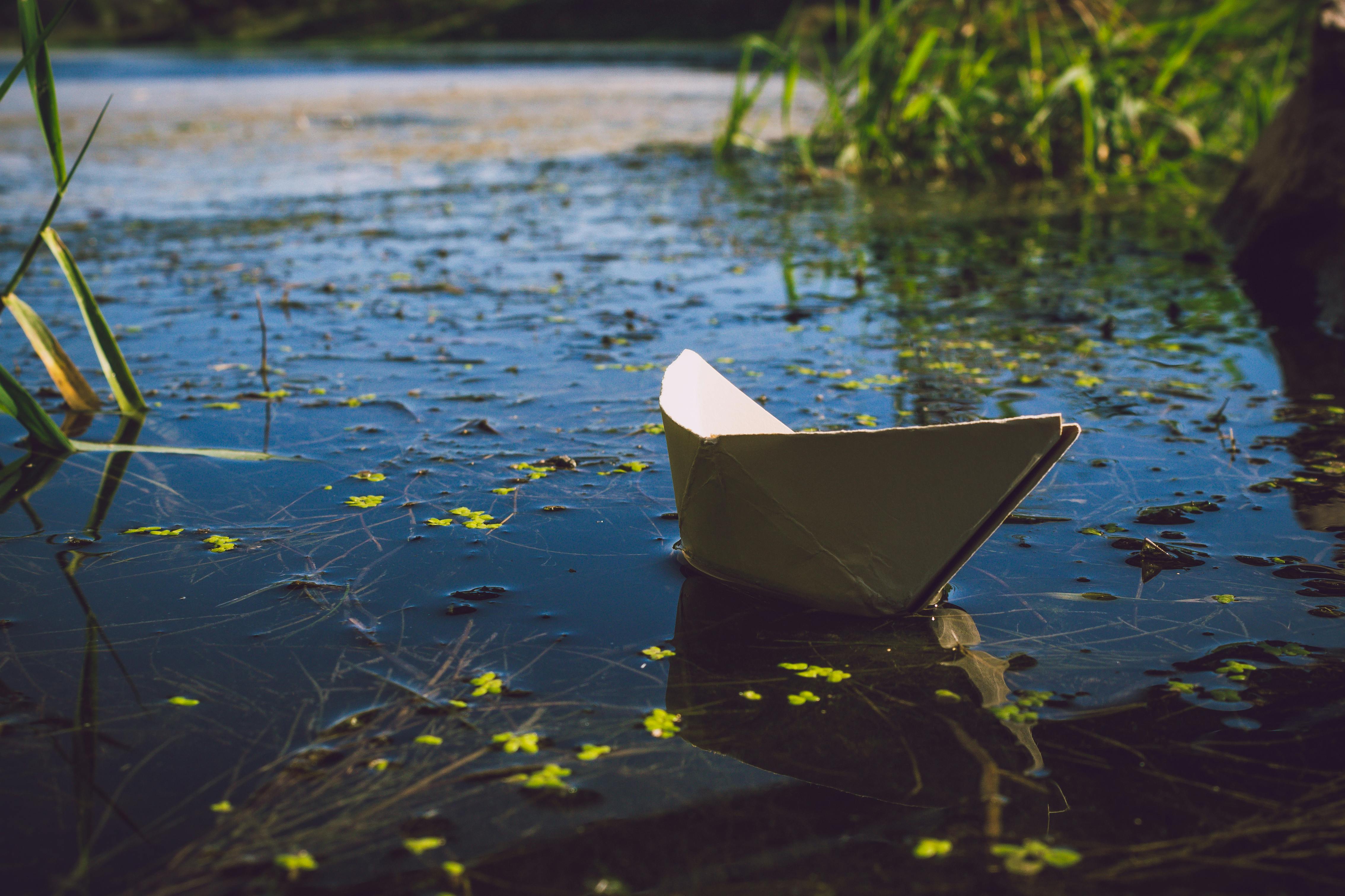 Photo of White Paper Boat on Body of Water · Free Stock Photo