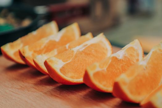 Close-up of juicy orange slices showcasing freshness and vibrant color.