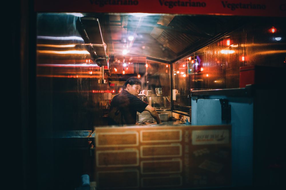 Small kitchen preparing food to order in the evening