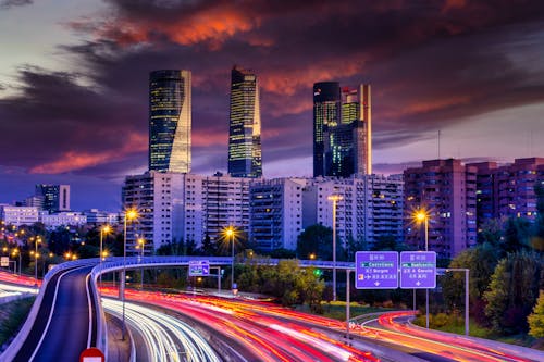 City With High Rise Buildings at Nighttime