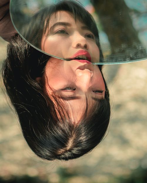 Free stock photo of asian model, face model, mirror Stock Photo