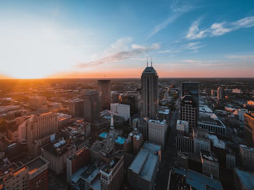 Free Aerial View of City Buildings during Sunset Stock Photo