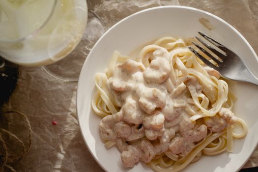 Alfredo Sauce With Seafood And Added Vegetables