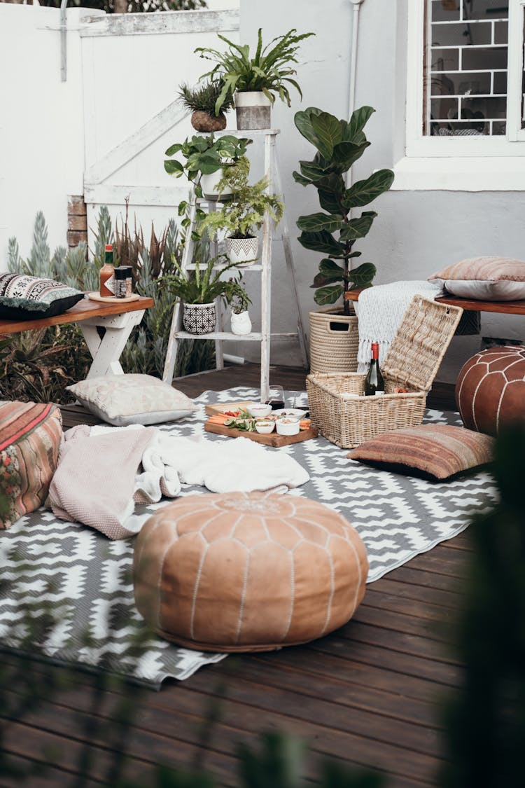 A Picnic Set Up At A Patio