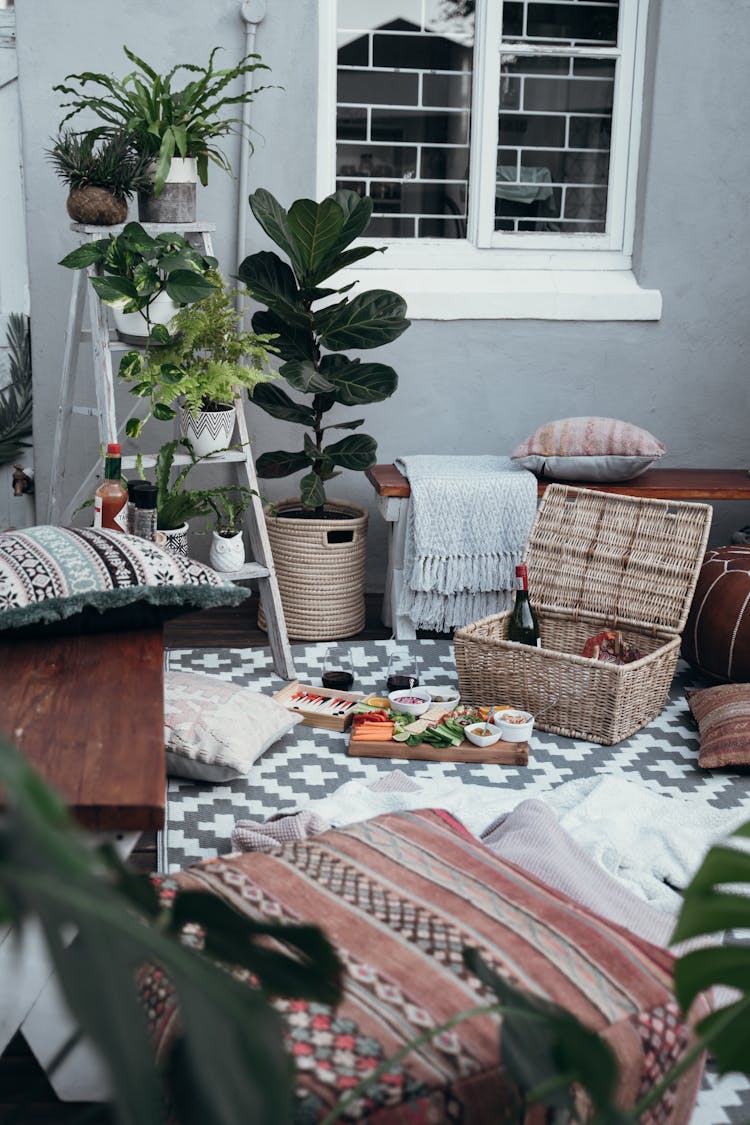 A Picnic Set Up At A Patio