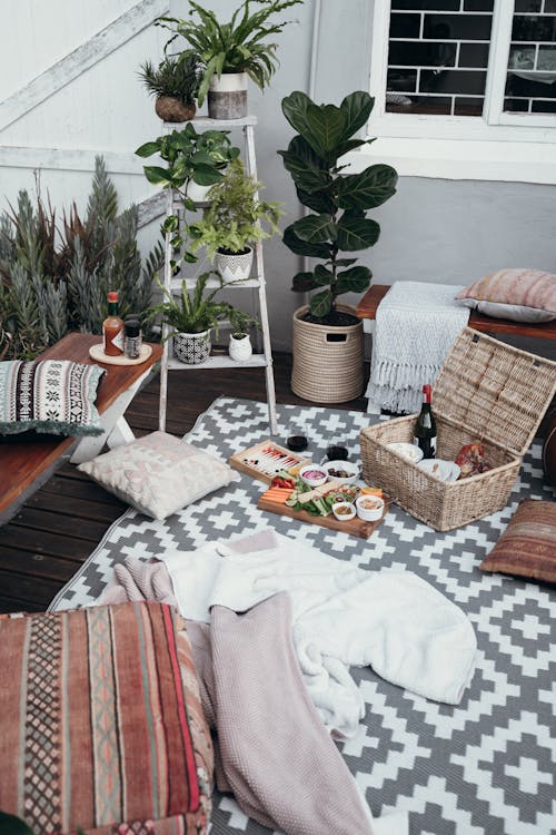 Brown Woven Basket on White and Brown Table Cloth