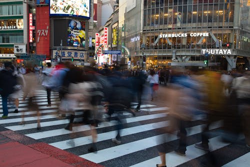 Free People Crossing the Street in Japan Stock Photo