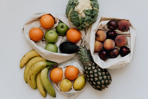 Základová fotografie zdarma na téma ananas, banány, bílé pozadí