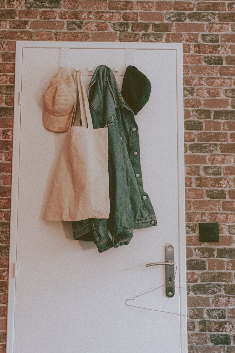 Clothes On Concrete Hanger On Door