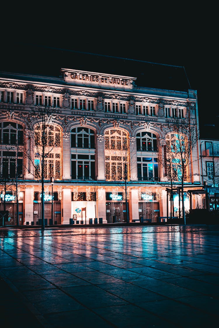 Illuminated Ornamental Elegant Building At Night