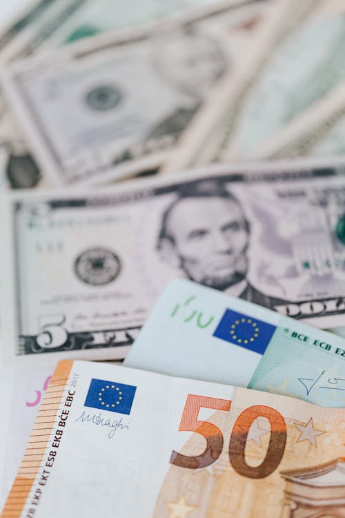 Free Cash money of dollar and euro banknotes Stock Photo