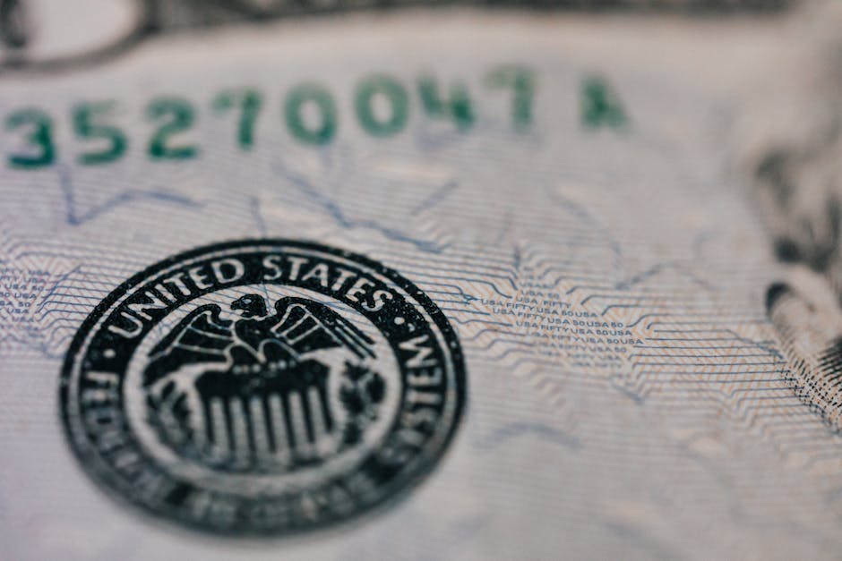 From above closeup of national symbol of USA paper money representing official seal with eagle with olive oil and arrow sitting on shield