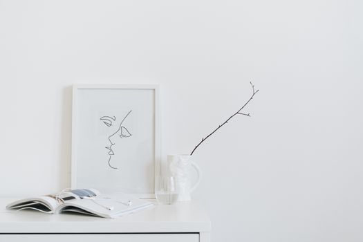 Painting, Book and Branch in Cup on Deck