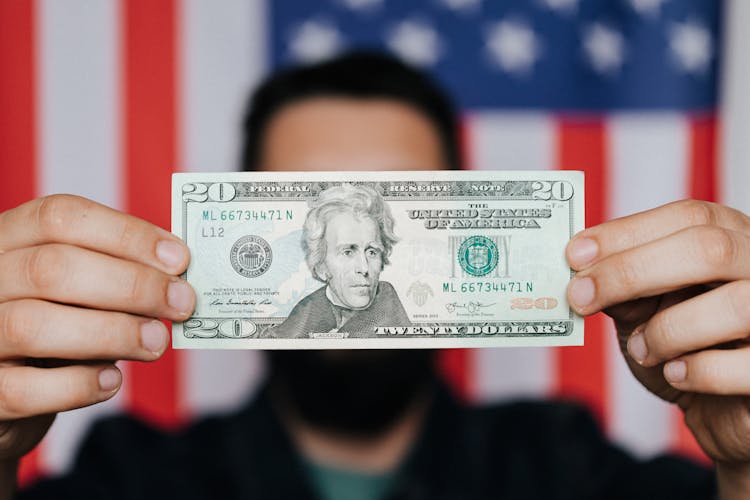 Unrecognizable Man Showing 20 American Dollars