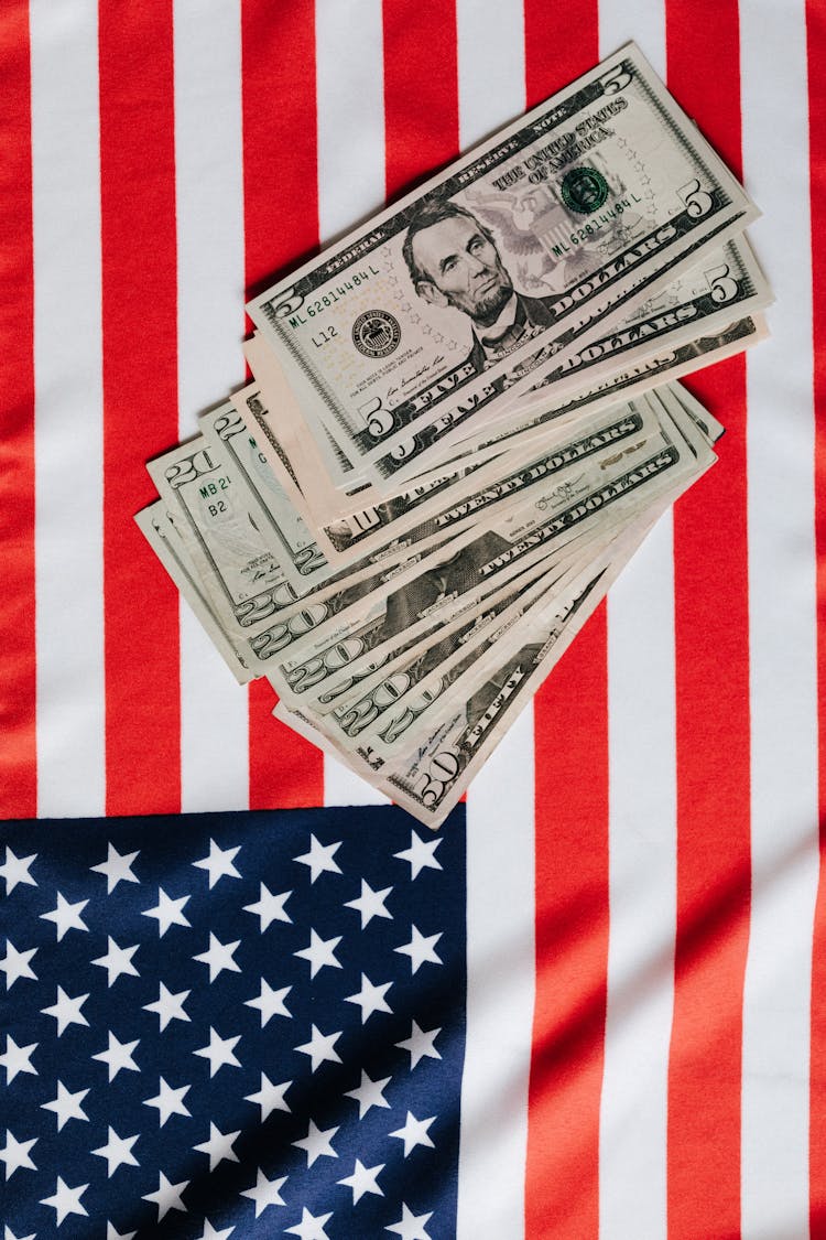 American Dollars Placed On National Flag