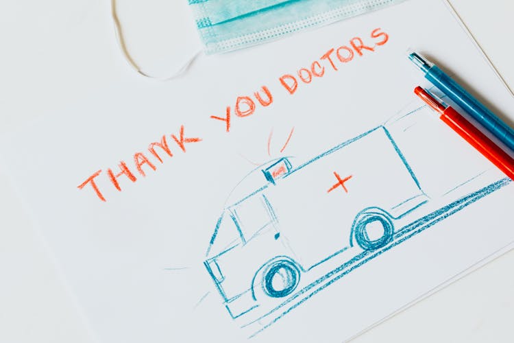 Drawing Of An Ambulance With The Text Thank You Doctors