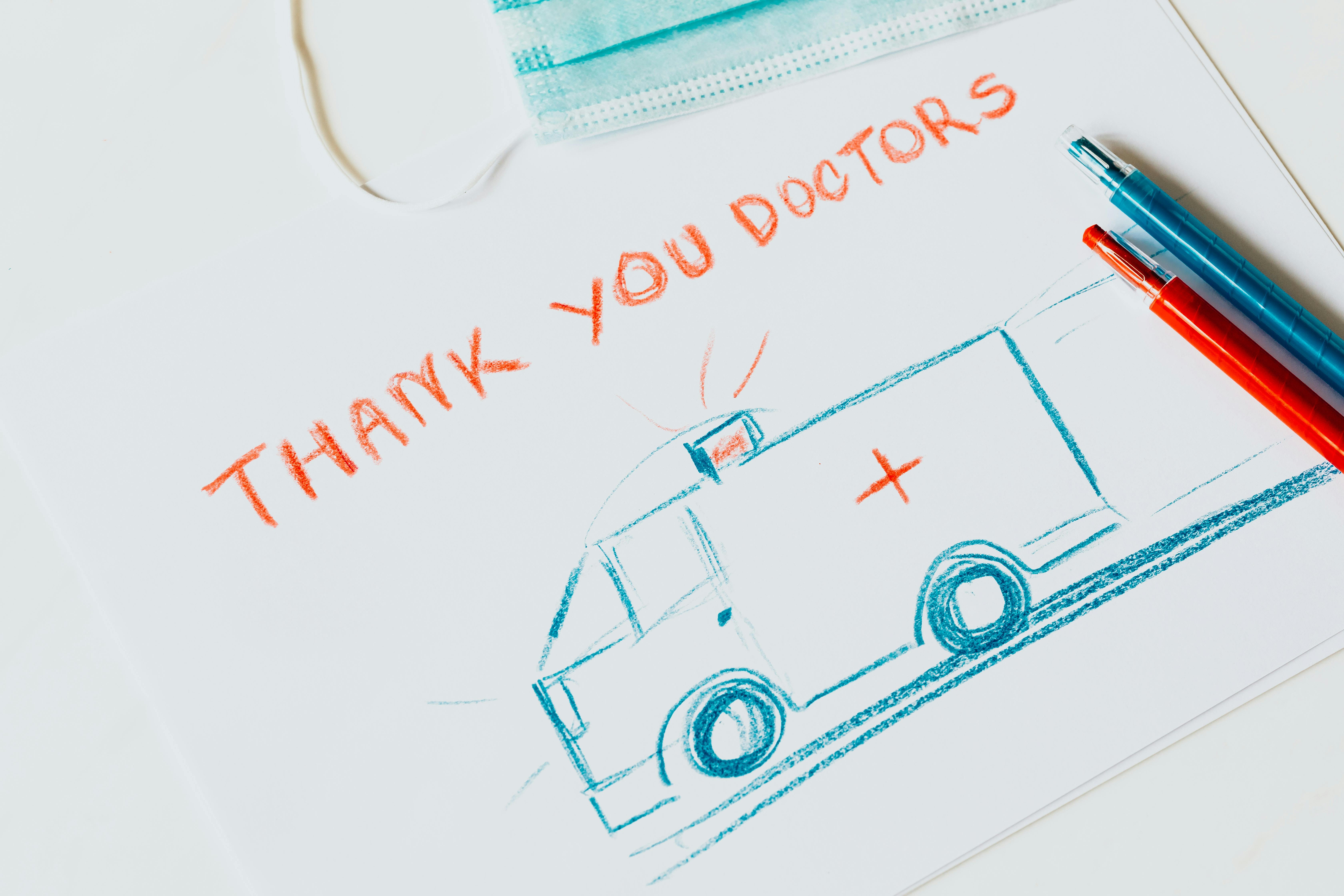 Drawing of an Ambulance with the text Thank you Doctors