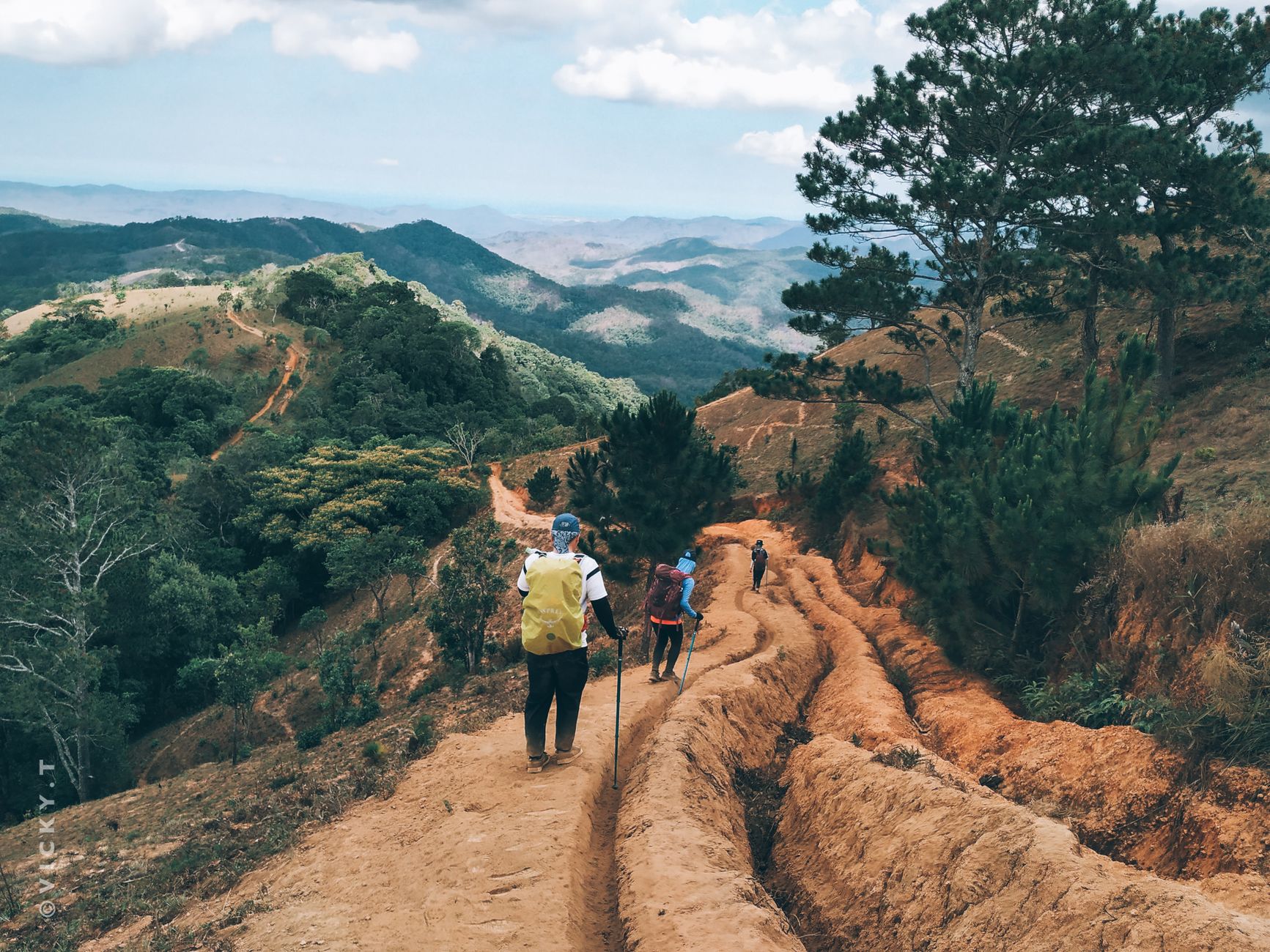 hiker trekking poles mountain trail