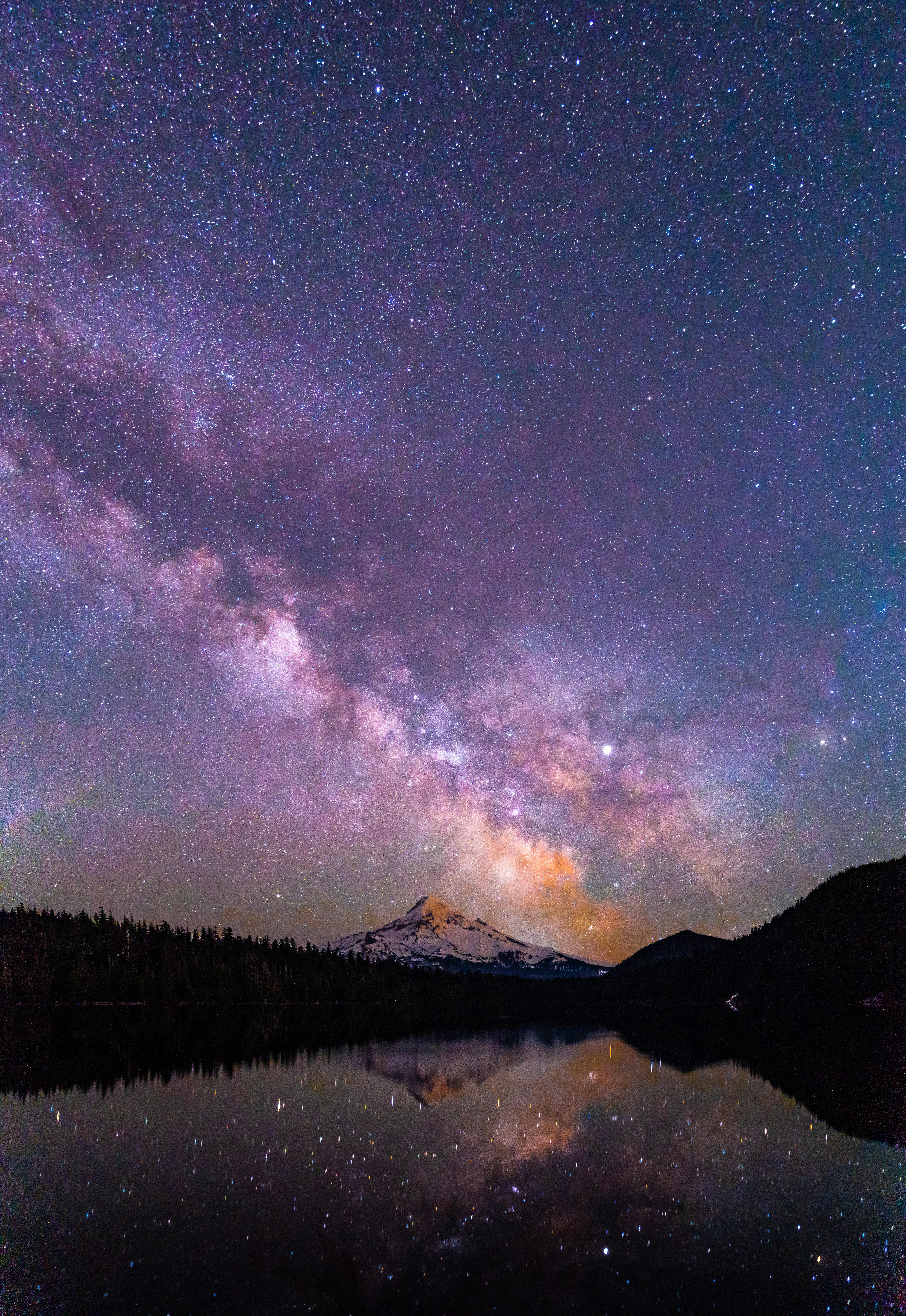 Minimalist Starry Night Sky Lake Mountain Scenery HD 4K Wallpaper