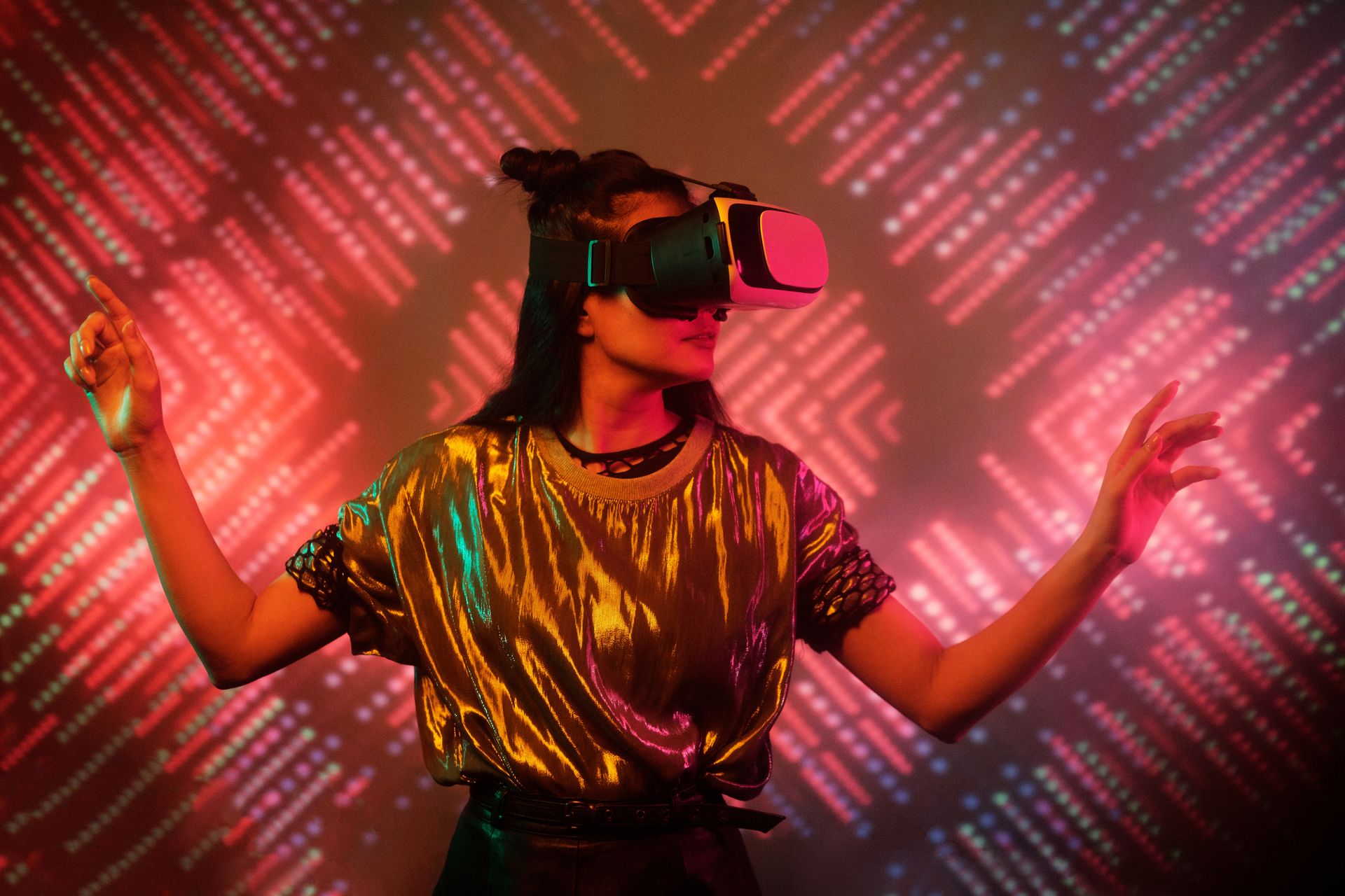 Woman Playing with Virtual Reality Simulator