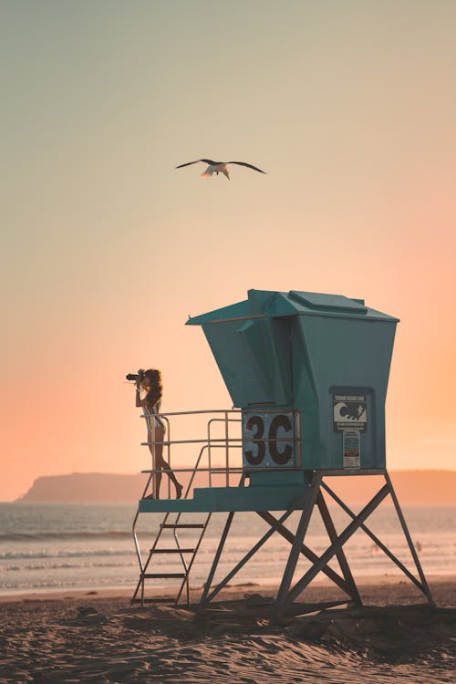 Green Lifeguard Tower on Beach