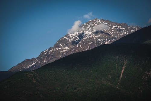 Free Picturesque mountain ridge against blue sky Stock Photo