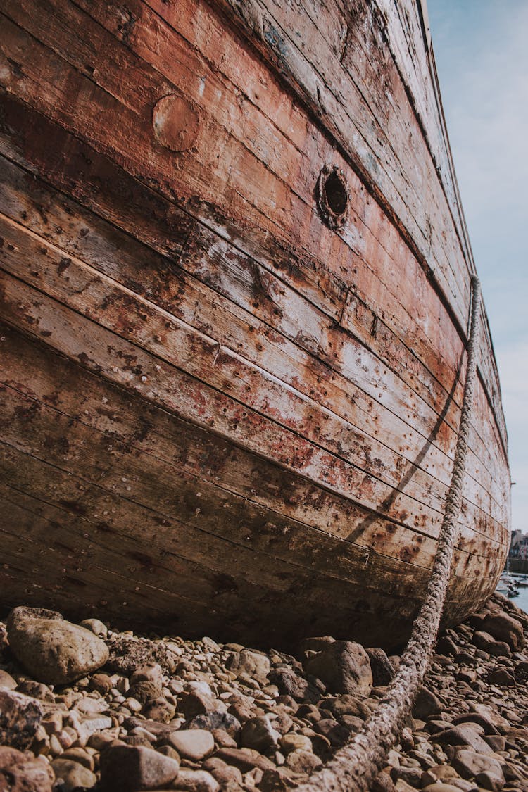 Old Ship On Stony Beach