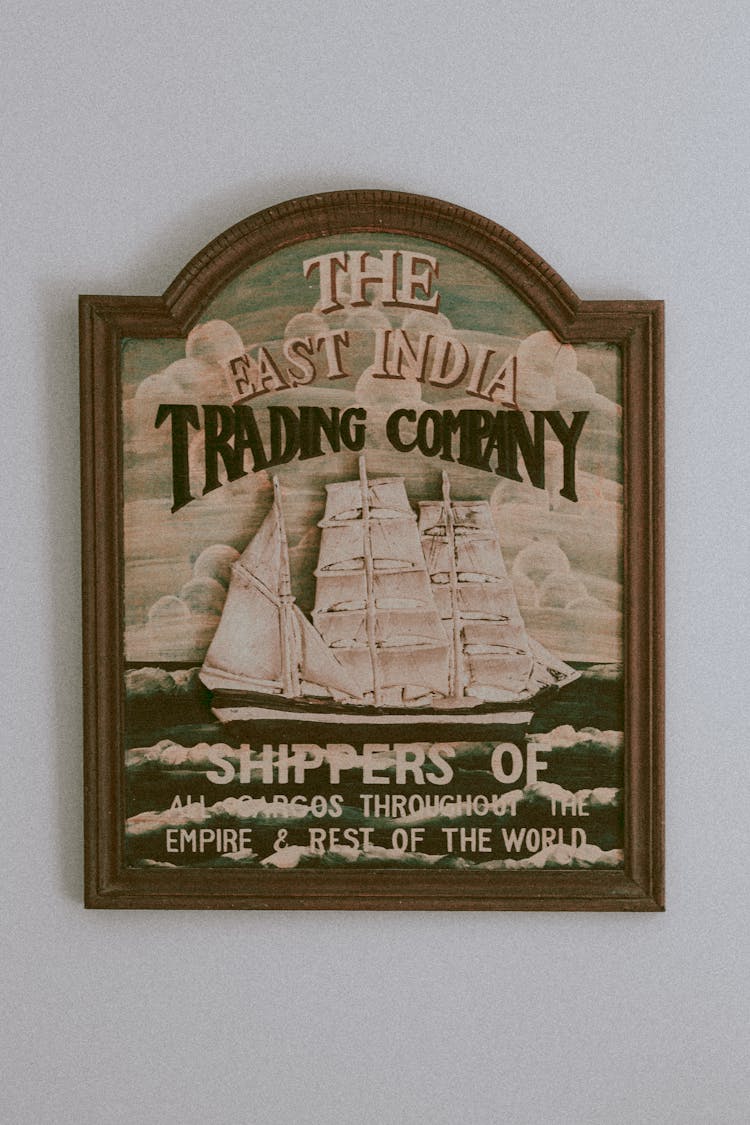 Vintage Poster Of Aged Company In Wooden Frame On Wall