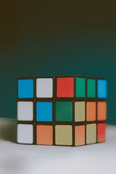 3x3 puzzle cube on a tabletop